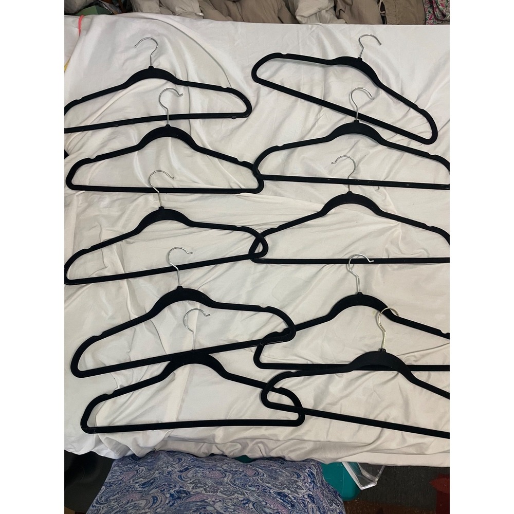 Lot of 10 Black Velvet Hangers Non-Slip Slim
